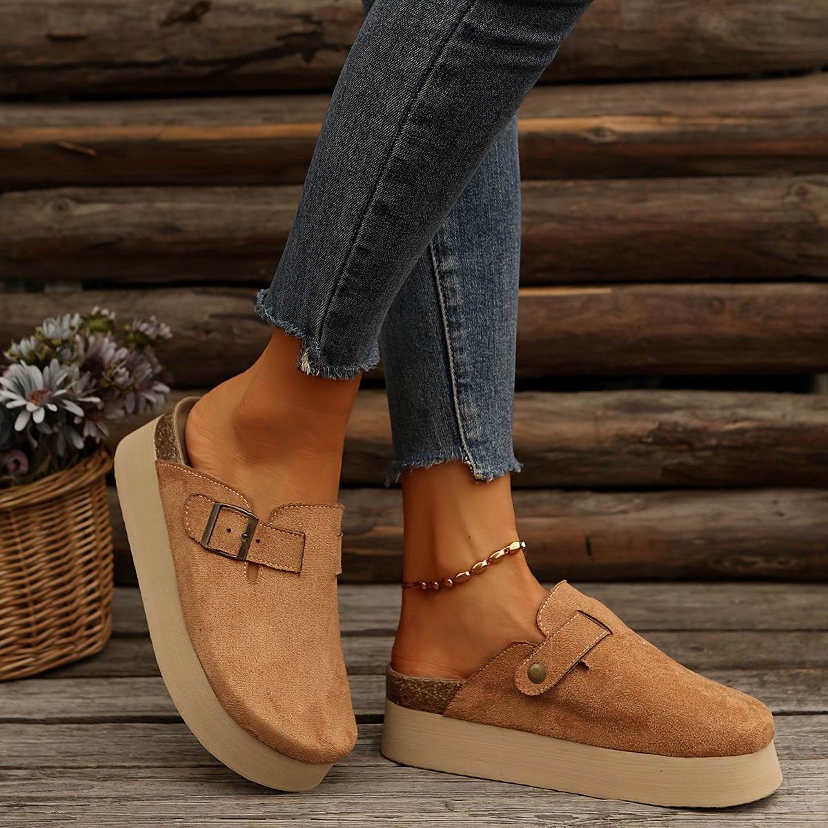 Women's Casual Thick-Soled Mules in Black Stylish Comfort Shoes