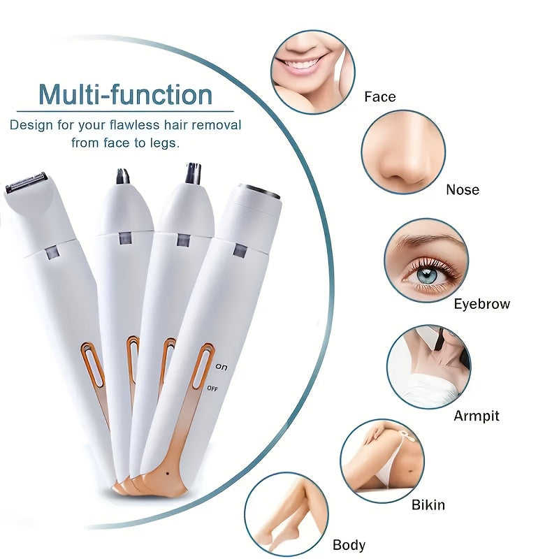 Women's 4-in-1 Electric Epilator Set USB Rechargeable Gentle Portable for Brows Face Legs