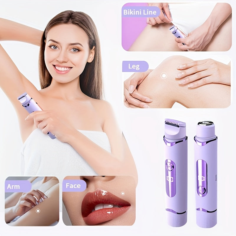 2-in-1 Women's Electric Shaver Wet Dry Hair Removal USB Rechargeable Bikini Trimmer Travel