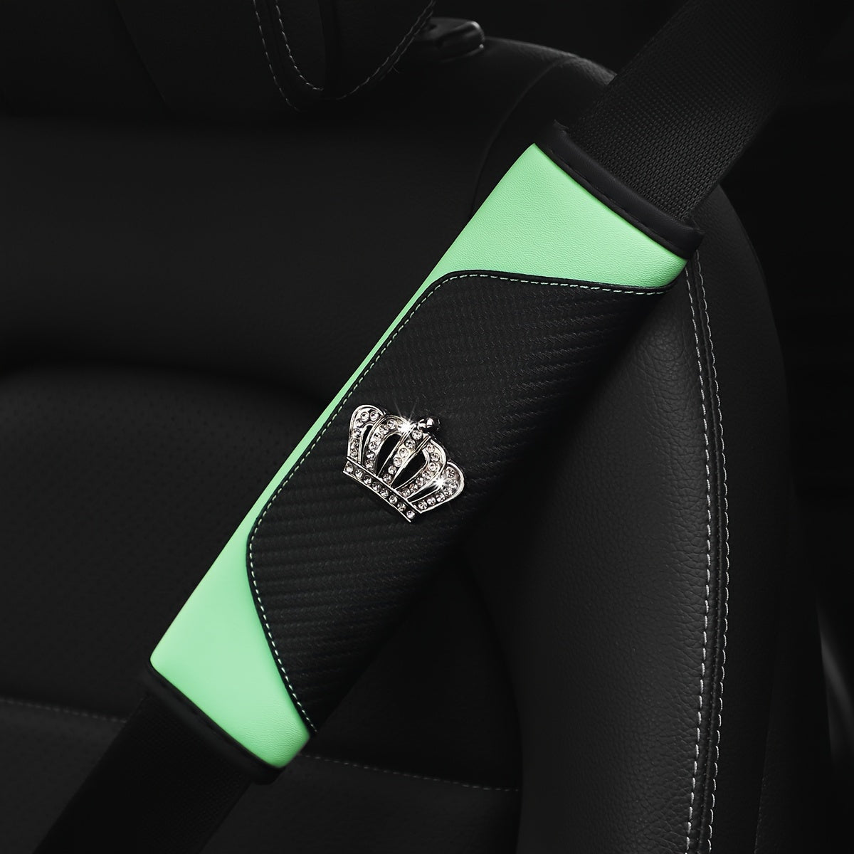 Universal Car Seat Belt Shoulder Pad Premium PU Leather Carbon Fiber Diamond Style