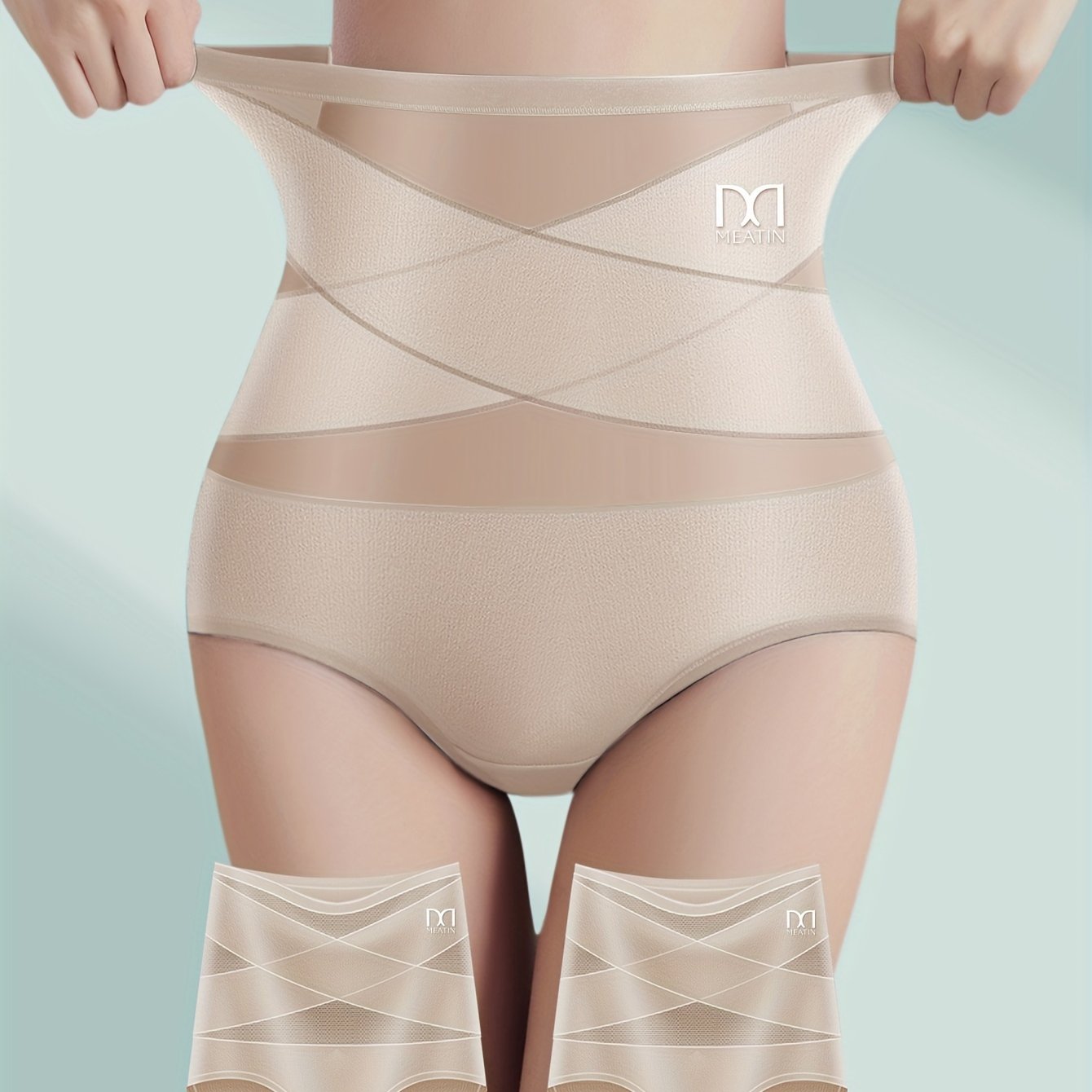 Women's High Waist Tummy Control Panties Mesh Panel Cross-Strap Butt Lift Black Shapewear