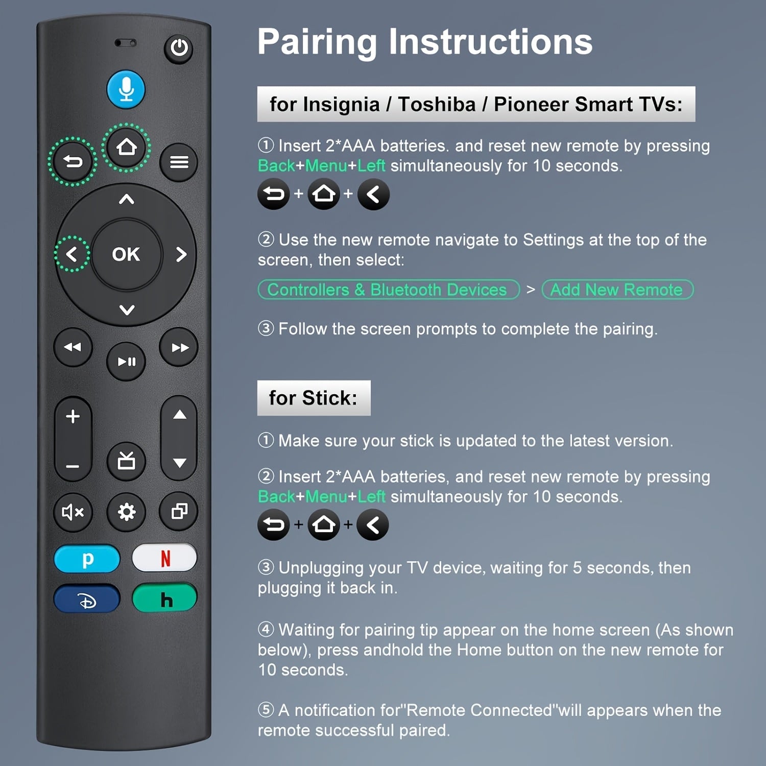 Replacement Remote Control for Fire TV Stick 4th Gen Insignia Toshiba Fire Smart TV Cube