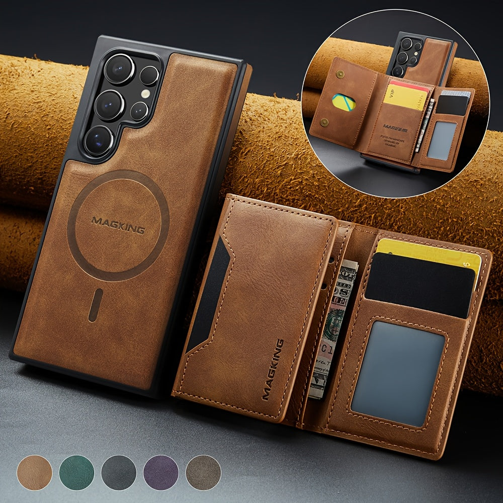 Magnetic RFID Wallet Case for Samsung Phones with Card Slots Shockproof and Wireless Charging Compatibility