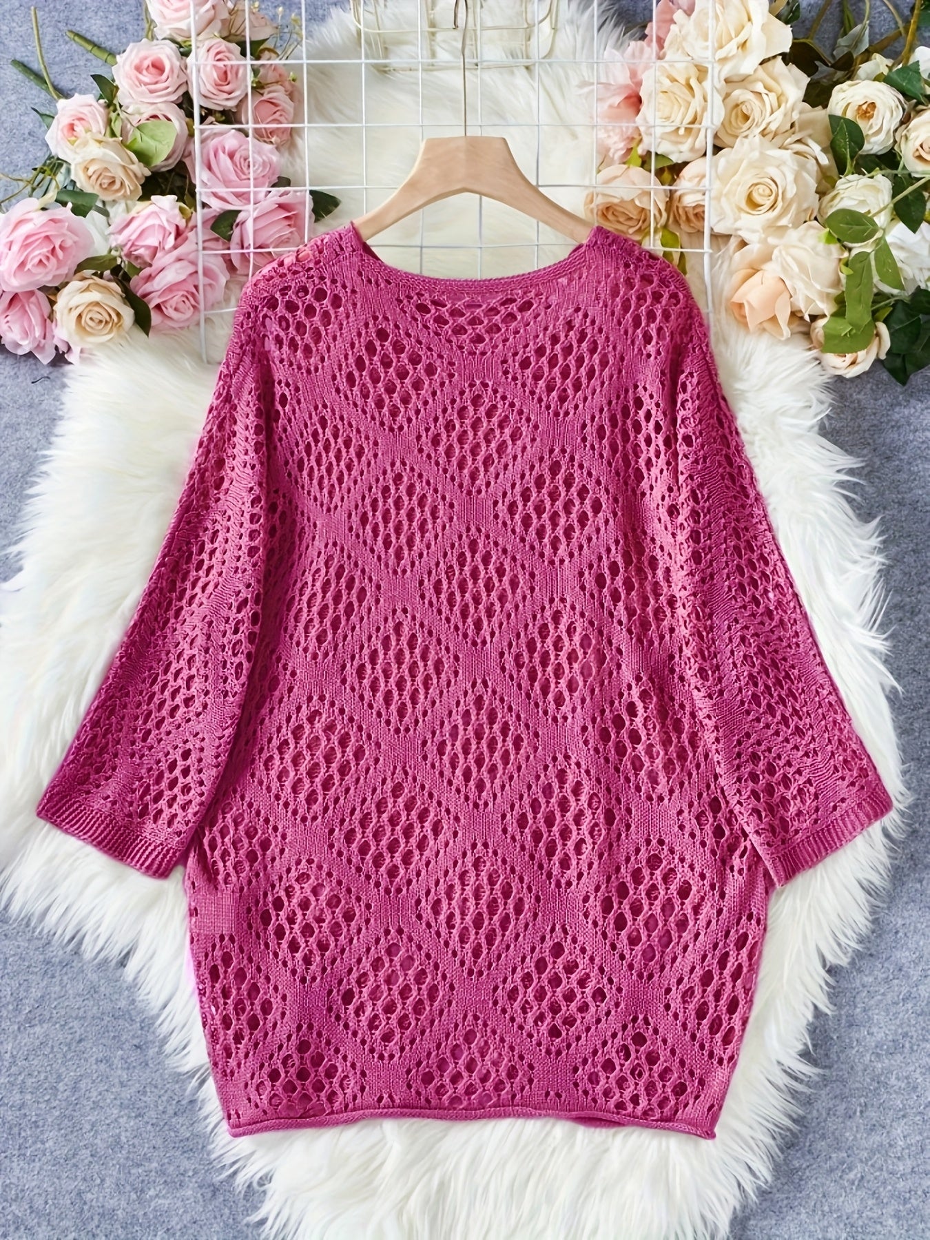 Plus Size Women's Lace Cover-Up V-Neck Beach Vacation Top