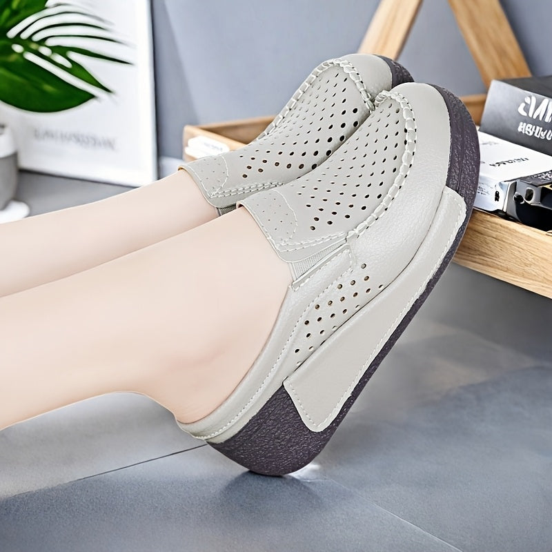 Women's Breathable Slip-On Mules with Thick Platform Sole and Perforated Design