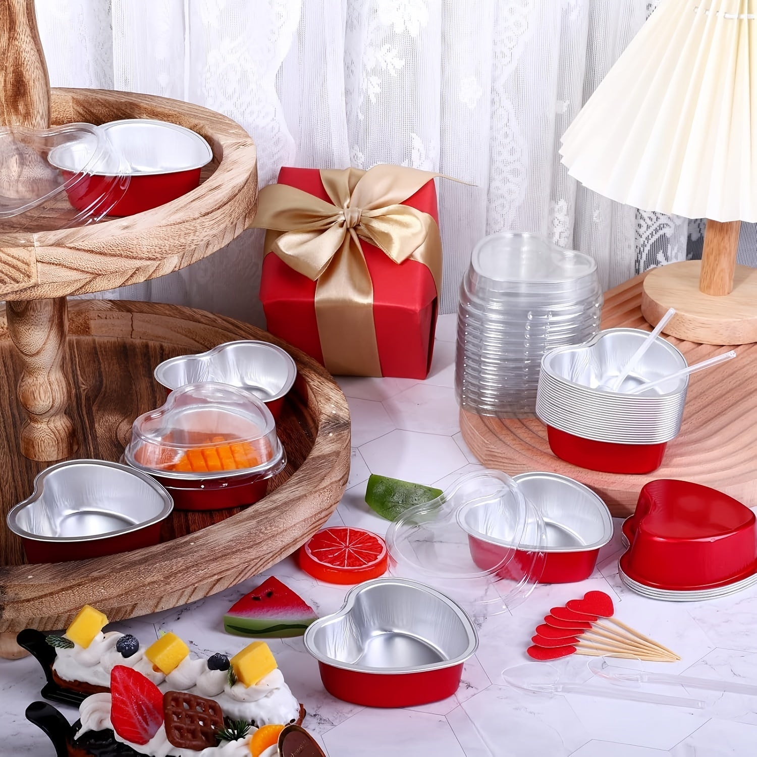 Heart Shaped Mini Loaf Pan with Lid for Baking, Small Cake Mold, Air Fryer Compatible