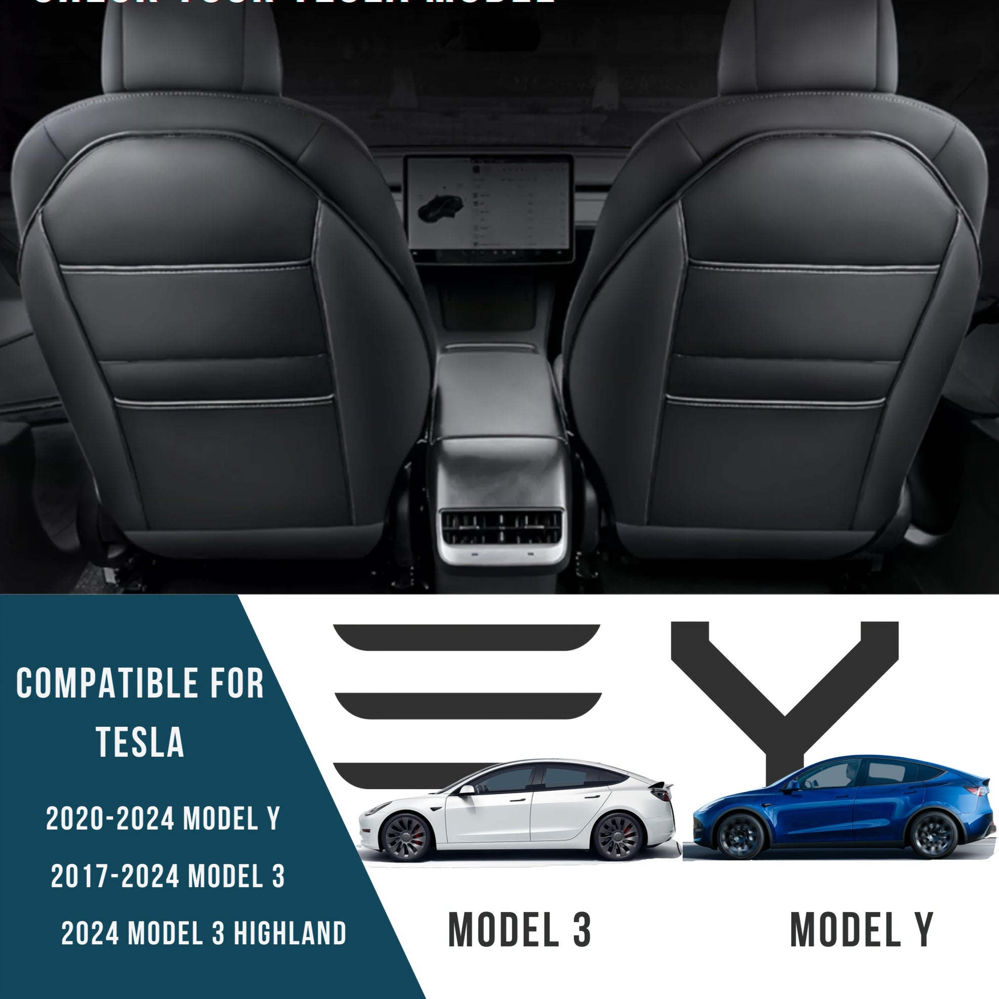 Set of 2 Faux Leather Seat Protectors for Tesla Model 3/Y and Highland