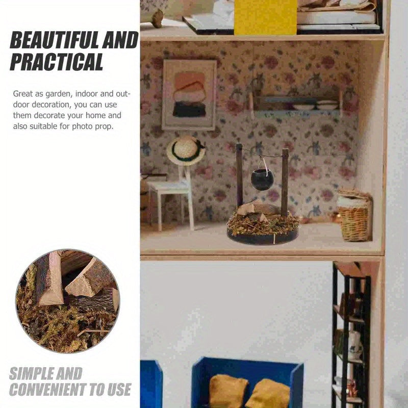 Caramel Wooden Stove and Firewood Decor for Fairy Gardens and Camping