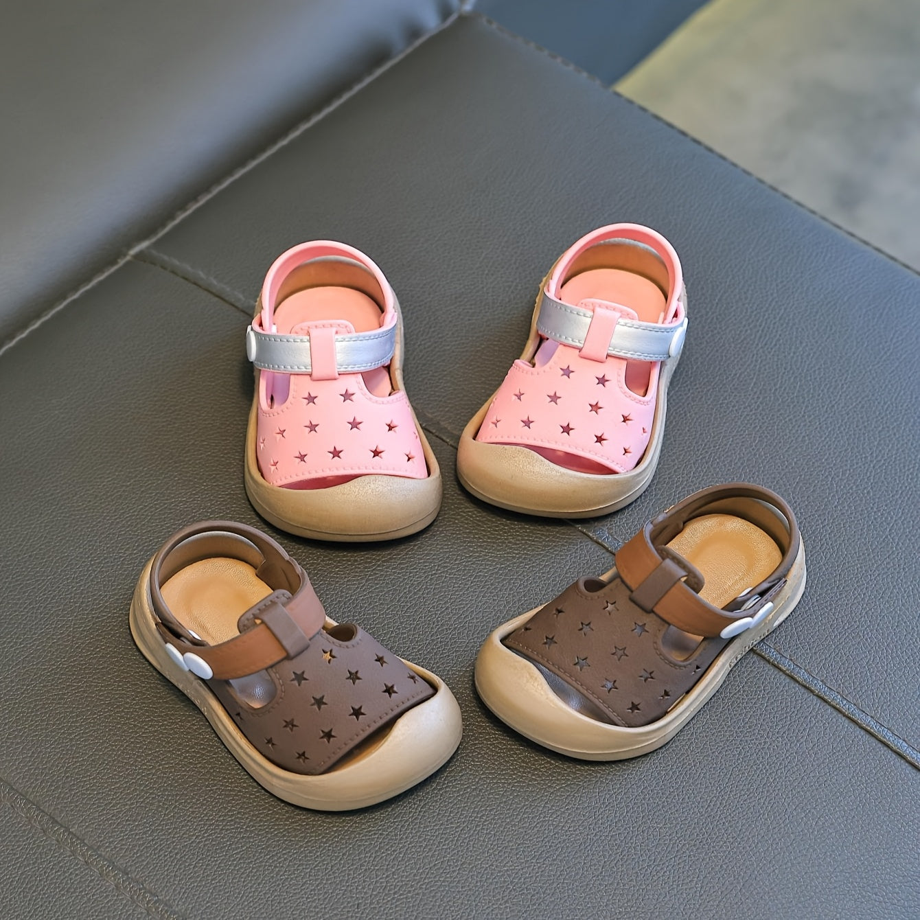 Детские летние сандалии бежево-коричневые PVC пряжка повседневные пляжные игры