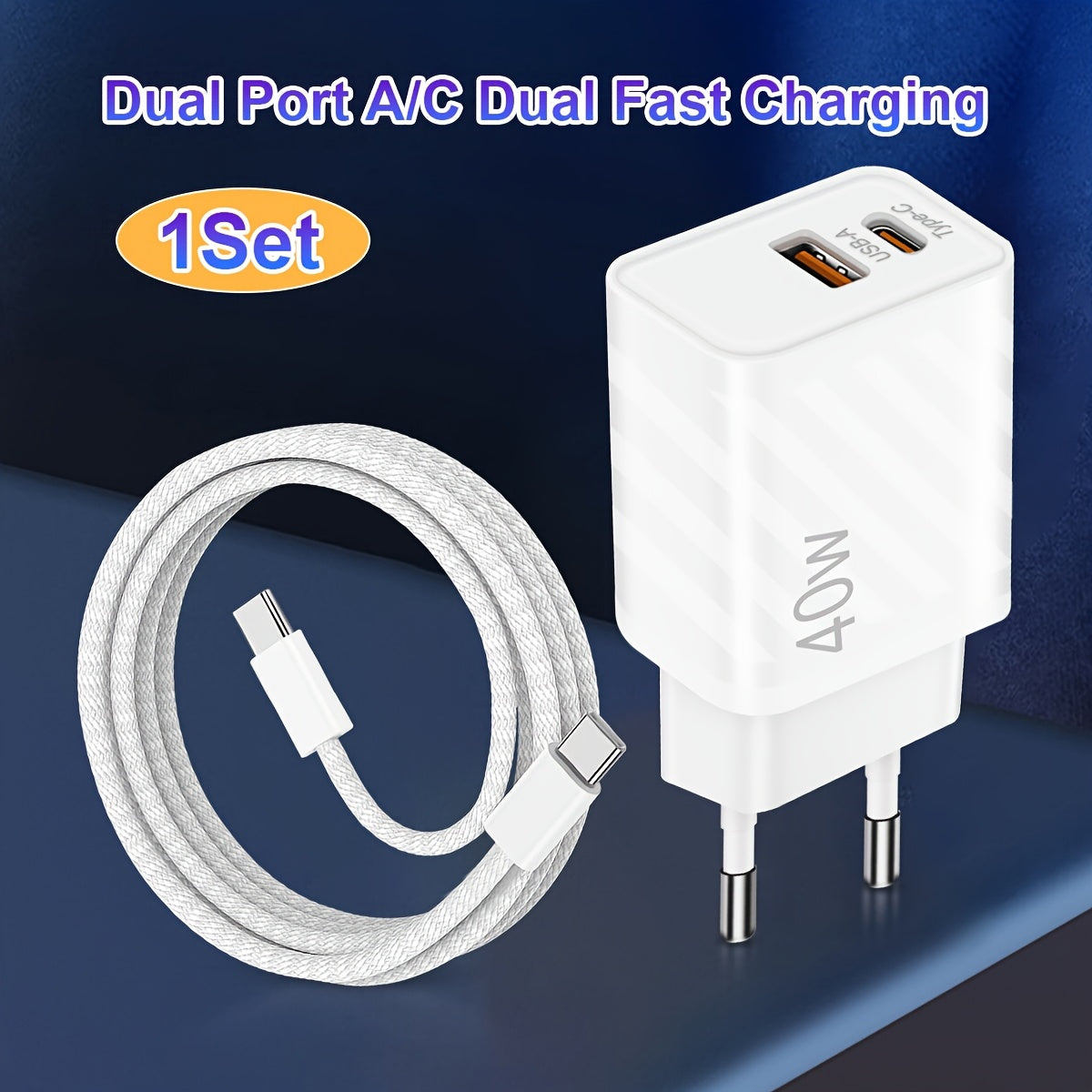 40W Dual Port USB-C Wall Charger Fast Charging PD QC 4.0 for iPhone iPad Samsung Pixel
