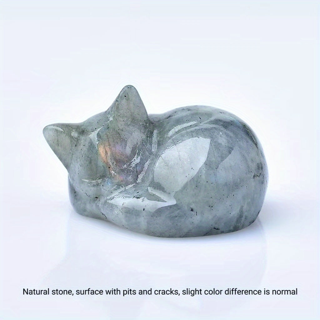 Figura de cristal de gato durmiente tallada en cuarzo natural, decoración para el hogar, regalo, 3.81cm