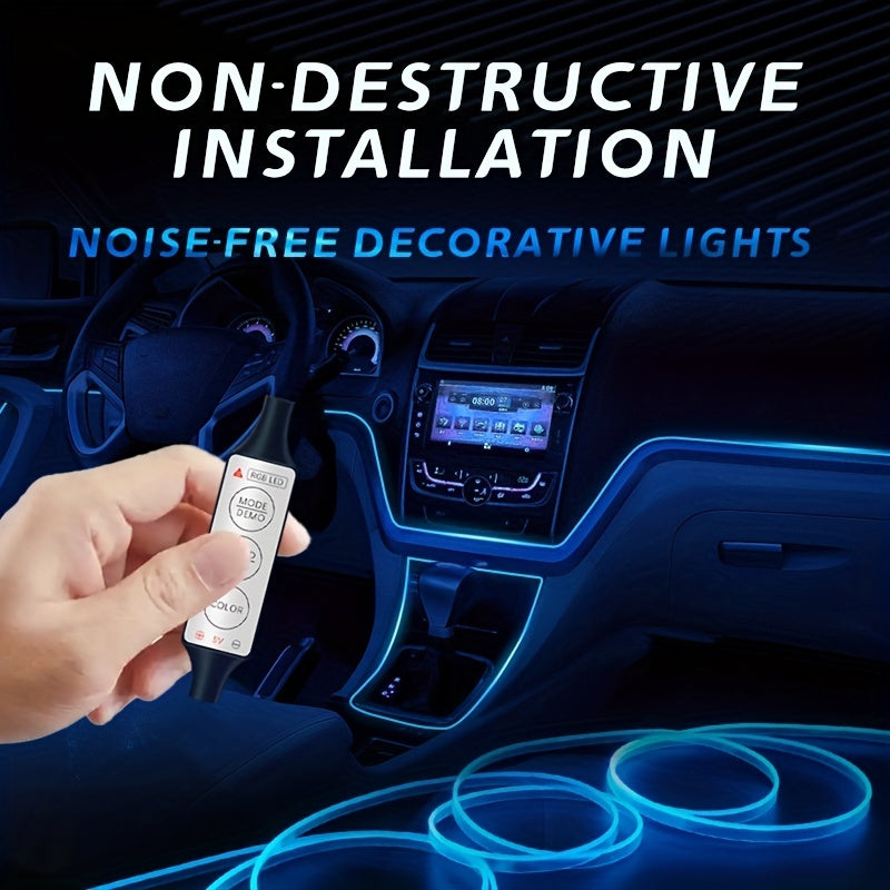 Car Interior RGB LED Strip Lights Neon Fiber Optic Decorative Ambient