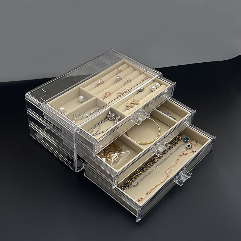Jewelry Organizer Storage Box with Dustproof and Anti-Oxidation Clear Drawer for Rings Earrings Necklaces