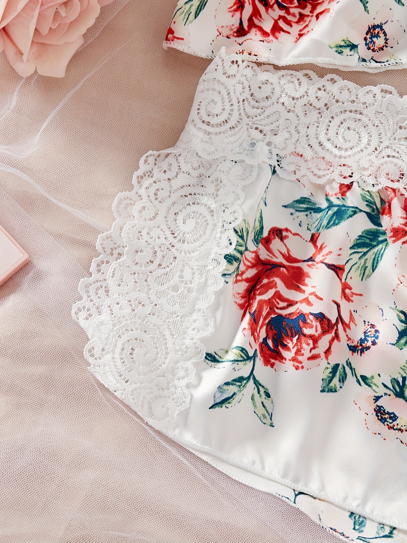 Lace Lingerie Set for Women, Adjustable Straps, Pink, Size S