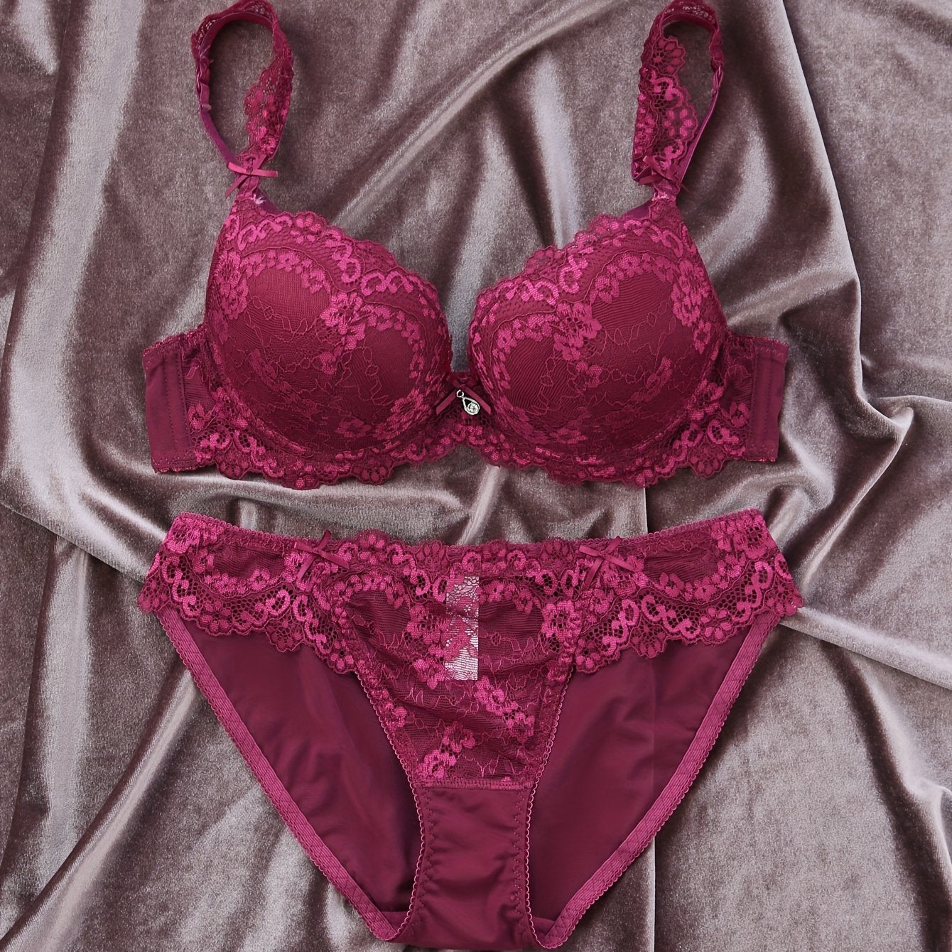 Women's Lace Lingerie Set with Molded Push-Up Bra and Briefs