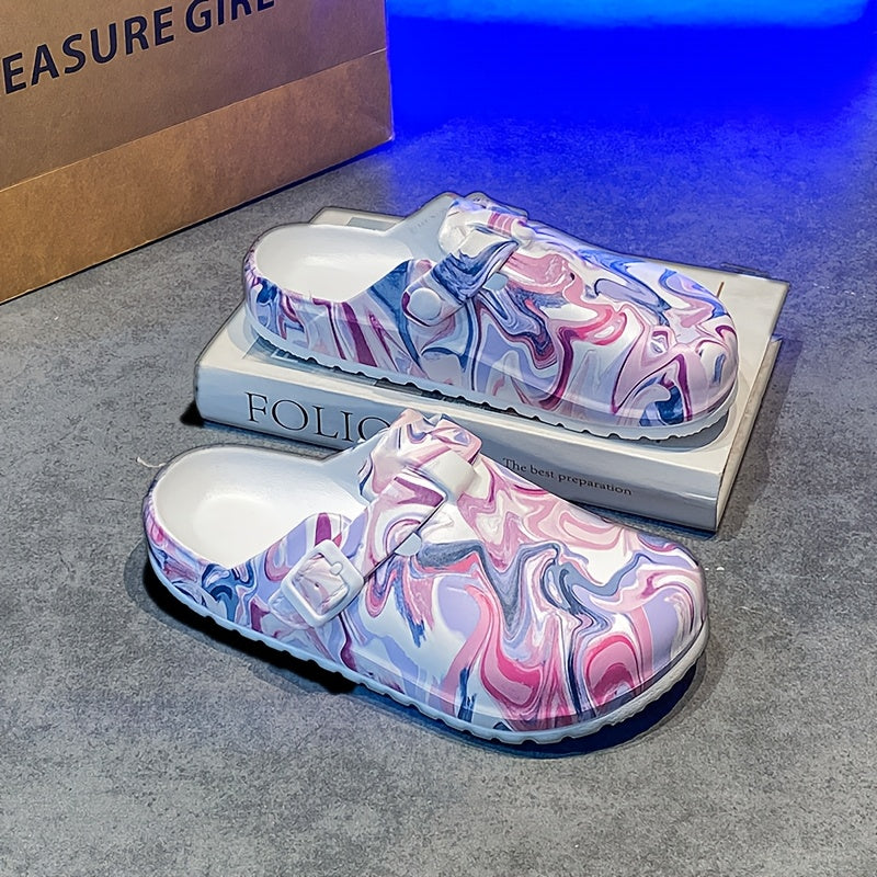 Women’s Summer Tie-Dye Clogs With Floral Design And Thick EVA Soles