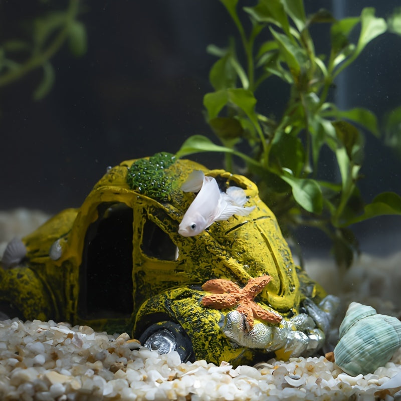 Resin Aquarium Decoration Old Car Bus Hideaway Ornament for Fish Tank