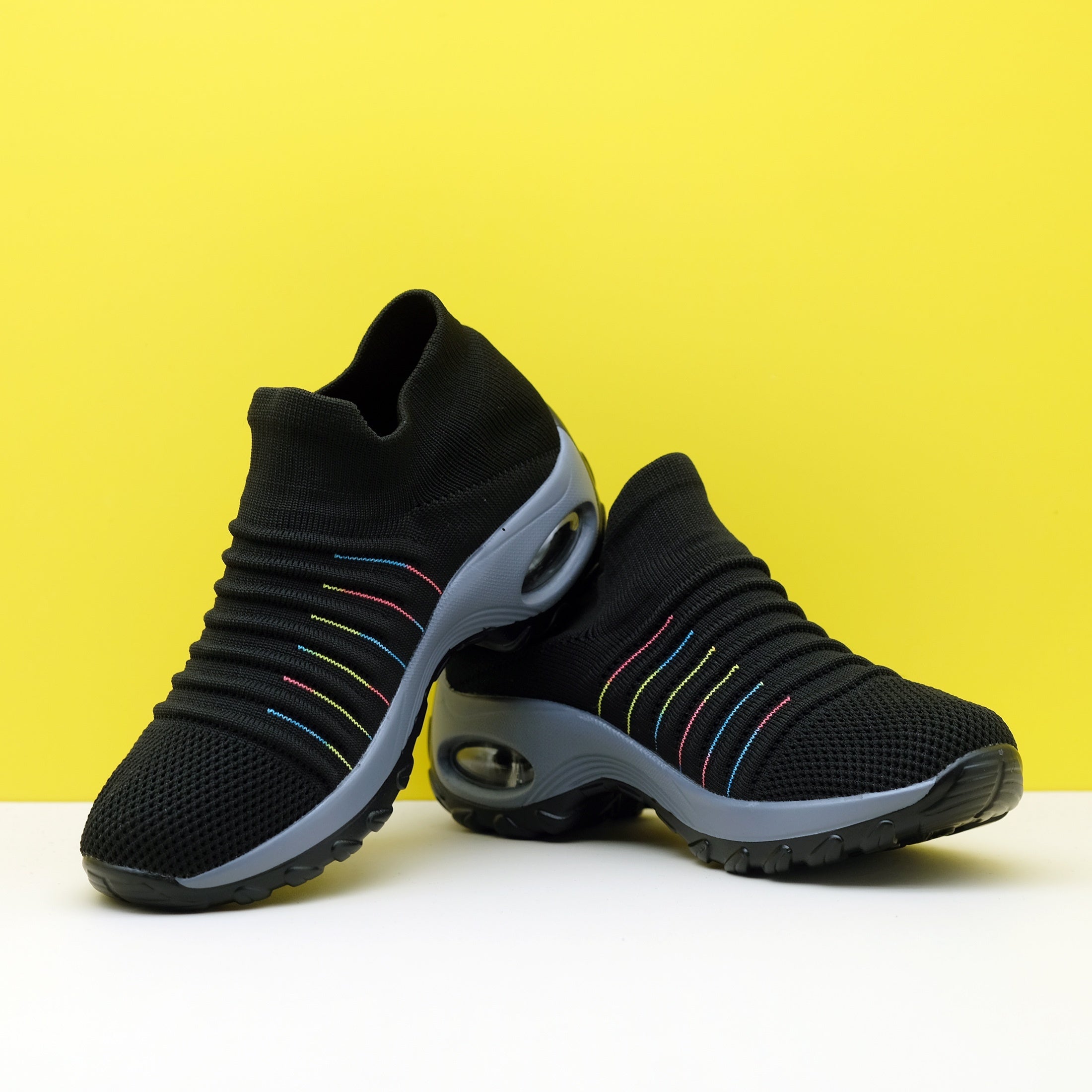 Women's Striped Pattern Chunky Sneakers Casual Slip-On Outdoor Shoes