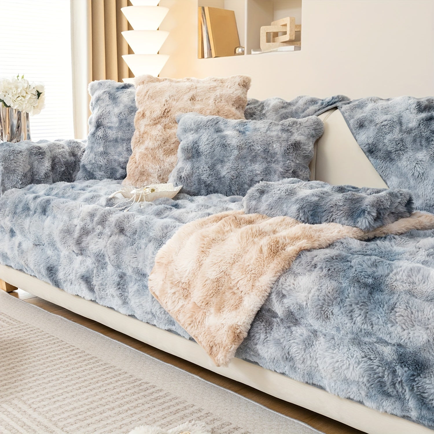Boho Style Plush Sofa Cover Pet-Friendly Polyester Tie-Dye Machine Washable Sofa Protector