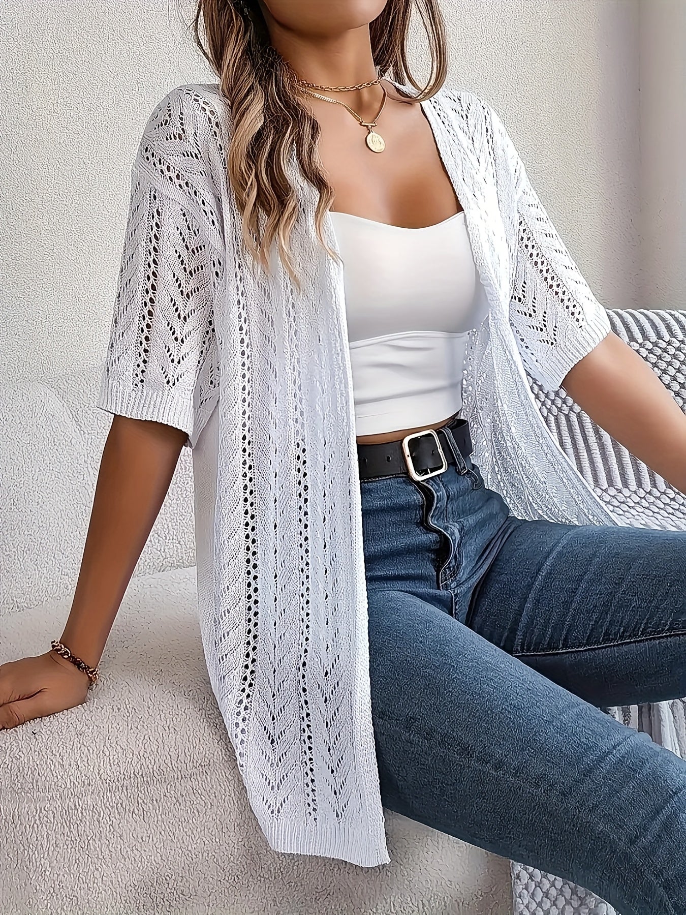 Plus Size Women's Lightweight Lace Trim Cardigan for Spring Summer