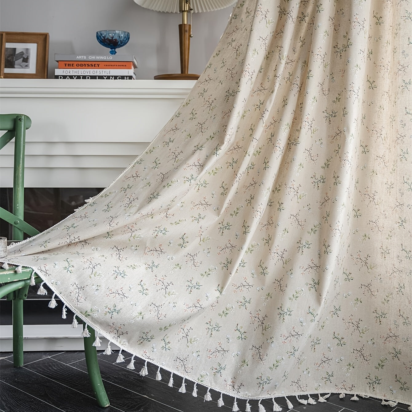 Bohemian Floral Milk-White Linen Curtain with Semi-Shading for Living Room Bedroom Office
