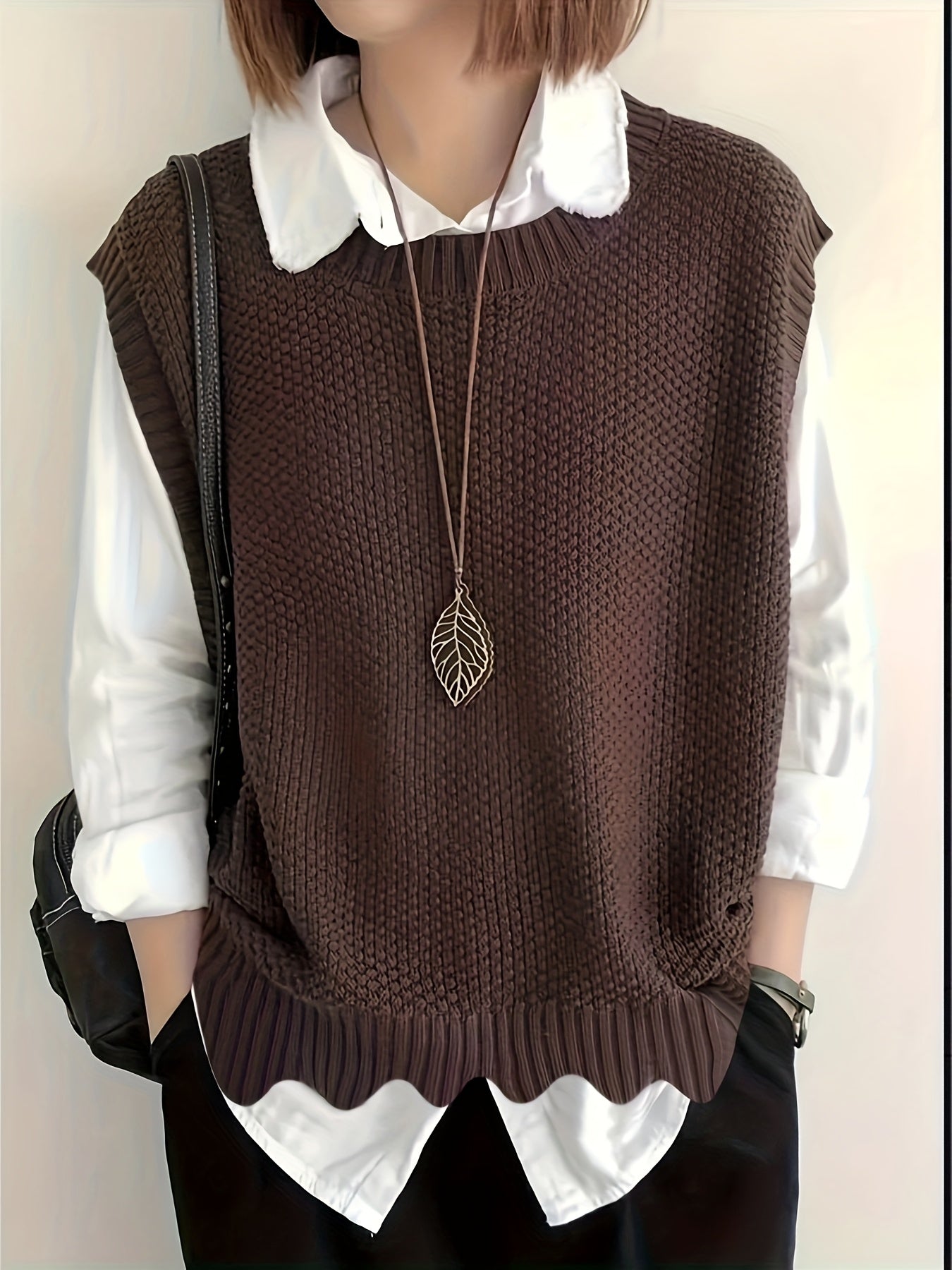 Plus Size Women's Sleeveless Vest with Asymmetrical Hem and Round Neck