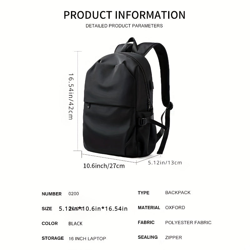 Men's Waterproof Nylon Backpack with Laptop Compartment and USB Port for Travel Business and Daily Use