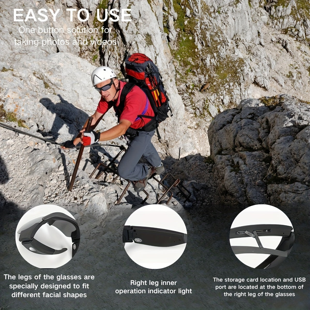 Gafas inteligentes de vídeo HD 1080P con tarjeta de 32GB, impermeables, visión nocturna, inalámbricas para ciclismo, senderismo y conducción