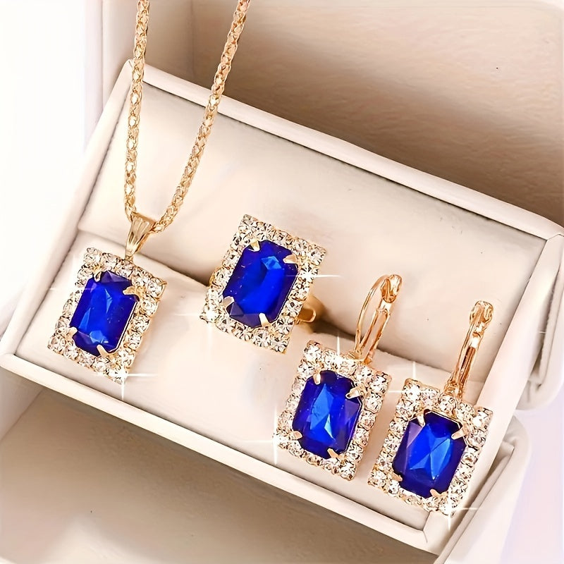 Women’s Jewelry Set Stainless Steel Synthetic May Birthstone Square 4-Piece Gift