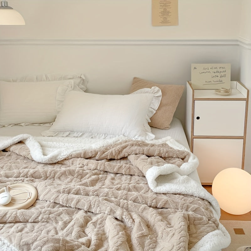 Edredón de patrón de punto grueso, manta suave y peluda para decoración del hogar