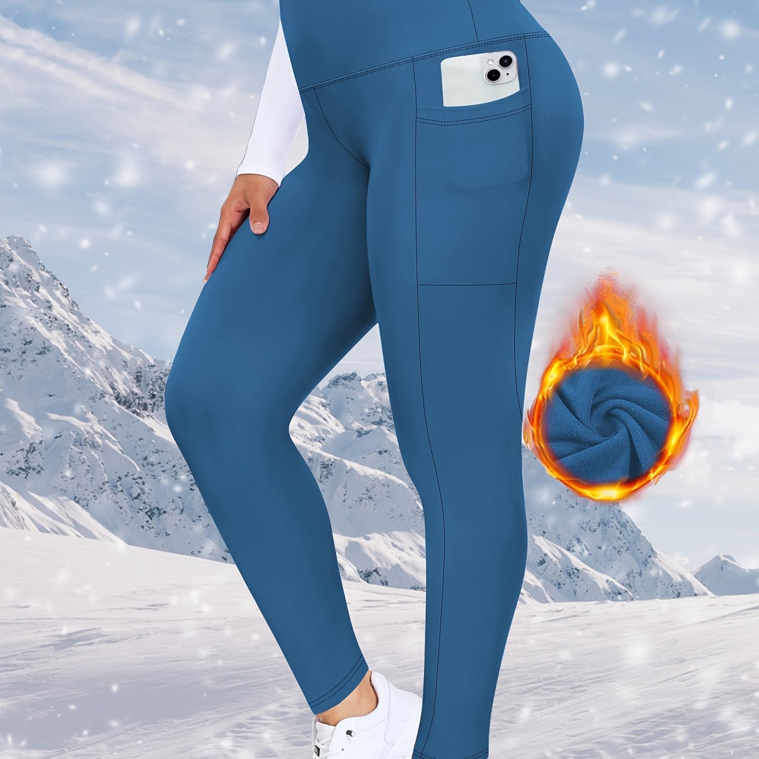 Women's Plus Size Fleece-Lined High-Waist Leggings with Pockets