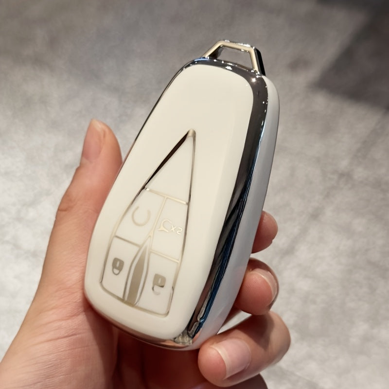 Universal Car Key Fob Cover TPU Protective Case Transparent Buttons Stylish White