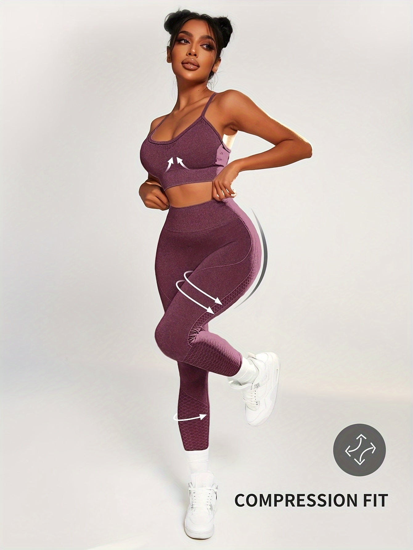 Ayollar uchun bir rangli yoga sport to'plami, yuqori bel bilan qorin nazorati va siqish moslamasi, fitness va mashg'ulotlar uchun to'qilgan nafas oladigan matodan tayyorlangan.