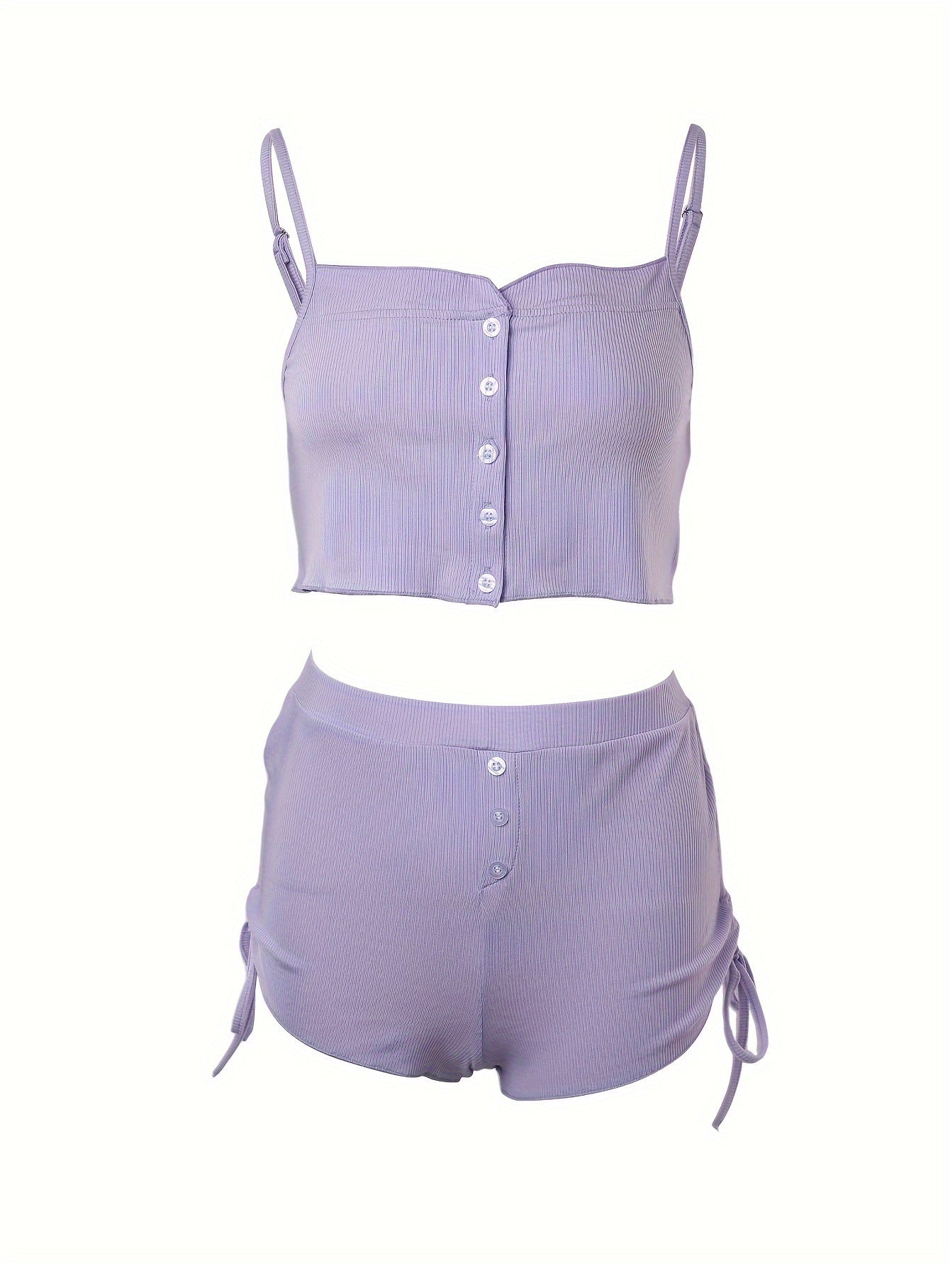Women's Solid Knit Lounge Set with Camisole Top and Drawstring Shorts for Summer