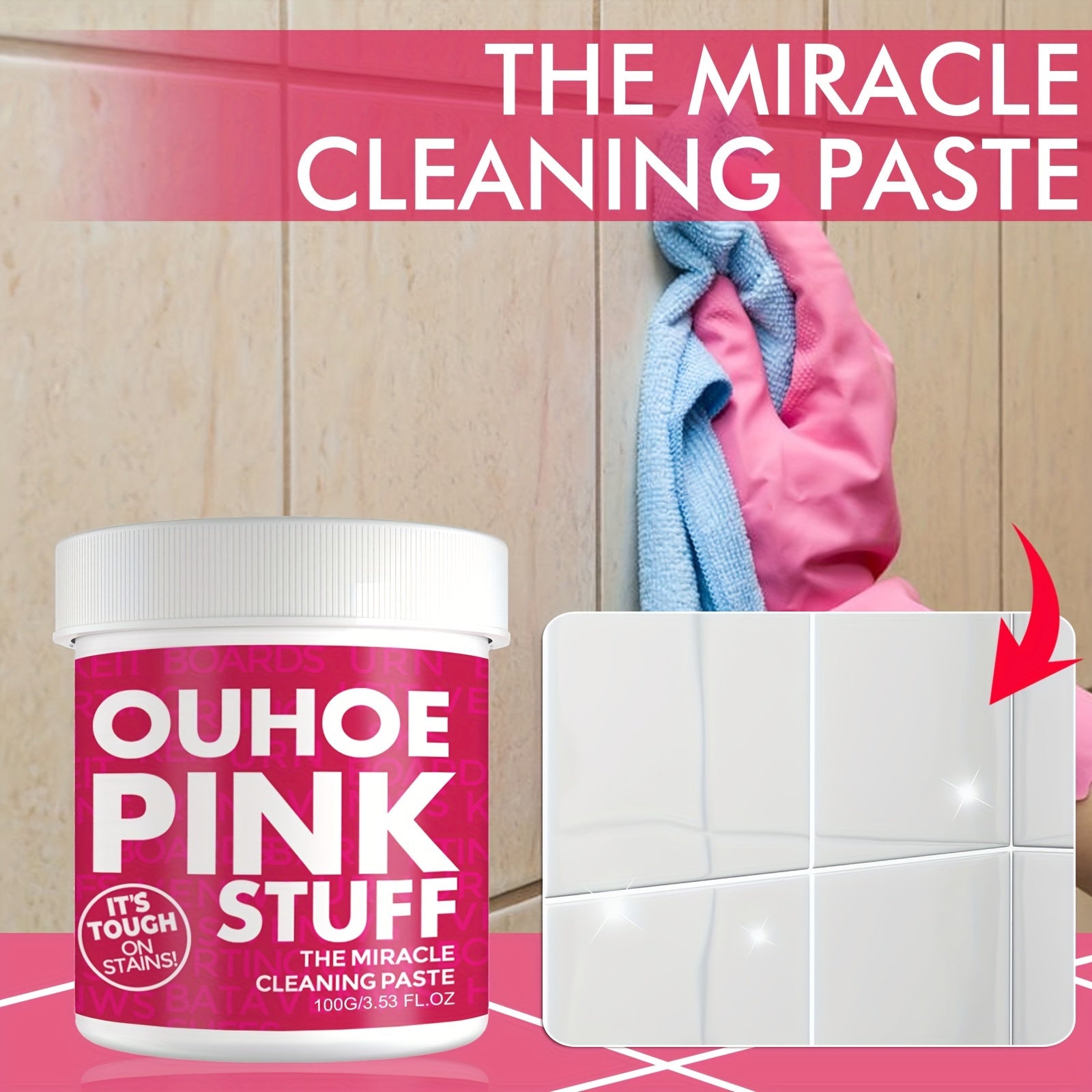 Pink Cleaning Paste for Stains and Surfaces, Gentle, Tough on Dirt