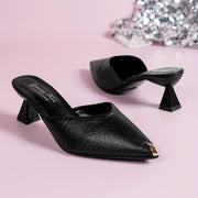 Women's Solid Color Slip-On Pointed Toe Sandals with Chunky Heel for Daily Wear