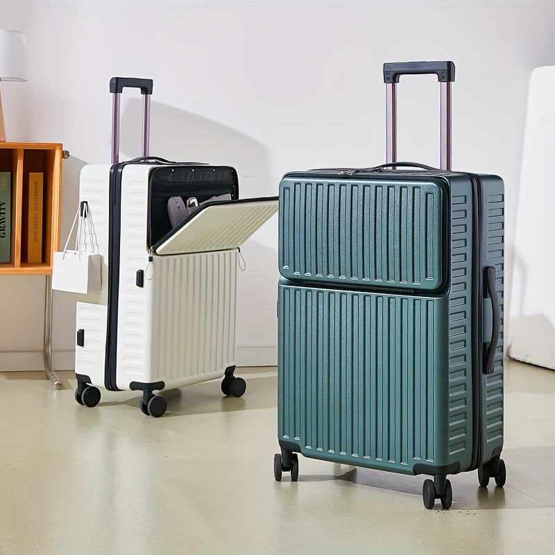 White 20 Inch Spinner Trolley Suitcase with Zippered Front Pocket and Telescopic Handle