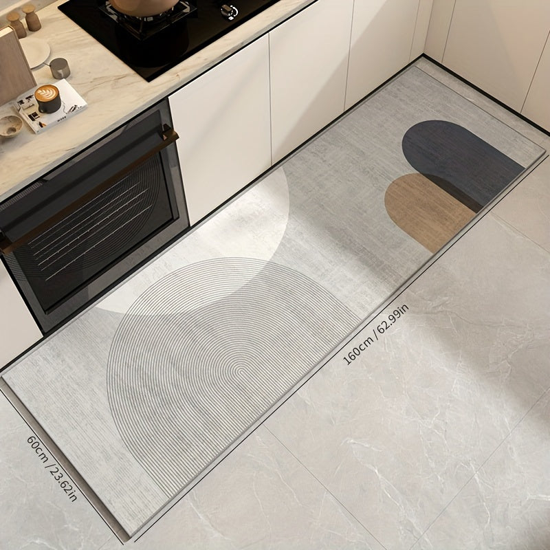 Alfombra de estilo nórdico para corredores antideslizante, resistente a manchas, duradera, con diseño abstracto y circular, para entrada, dormitorio, sala de estar y lavandería