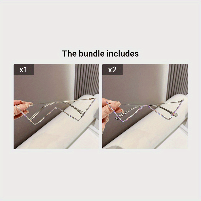 Triangle-Shaped Rhinestone-Embellished Metal Glasses Frame for Fashion Street Style