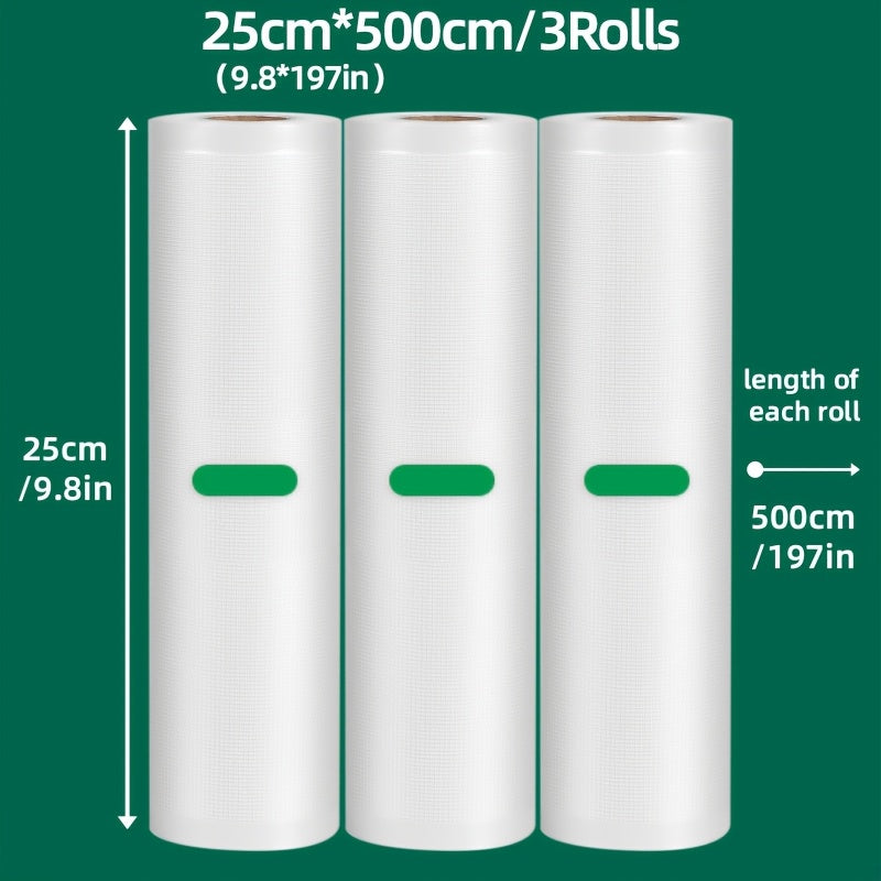 Set of Three 5-Meter Food Storage Vacuum Seal Bags BPA-Free Durable Tear-Resistant Oxidation Odor Protection