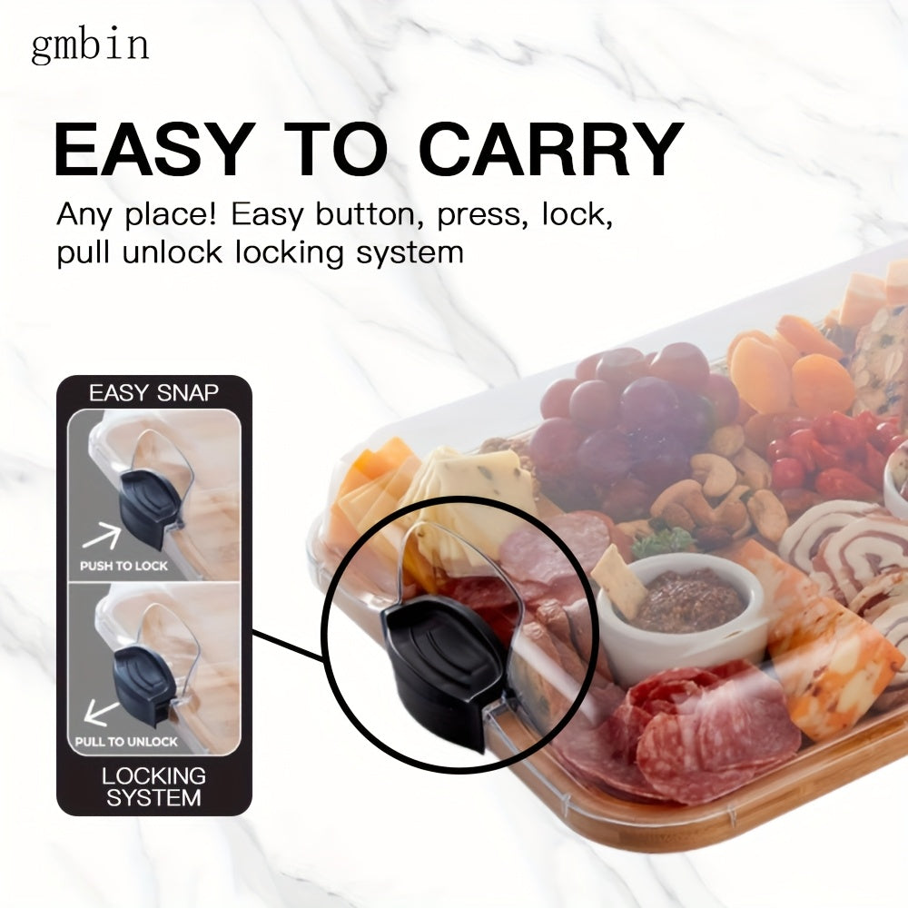 Transparent wooden cutting board with lid for food prep and serving decorative kitchen item