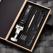 Ремешок для часов из PU-кожи с застежкой-бабочкой из нержавеющей стали, доступен в размерах 18 мм, 20 мм, 22 мм и 24 мм, поставляется в коробке.