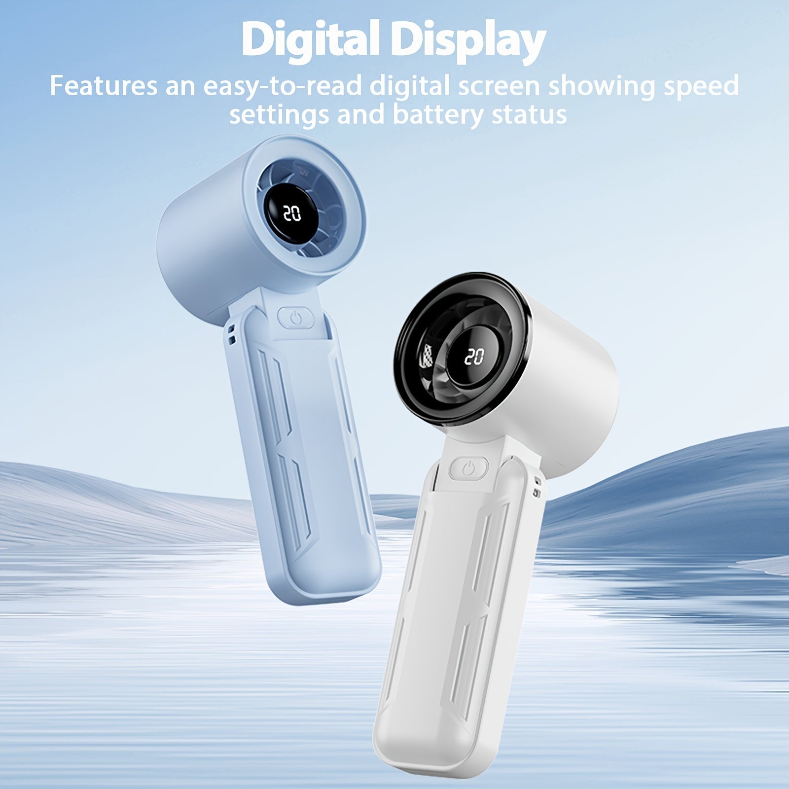 Portable Handheld Turbo Fan with Rechargeable Battery, Foldable, Neck Strap