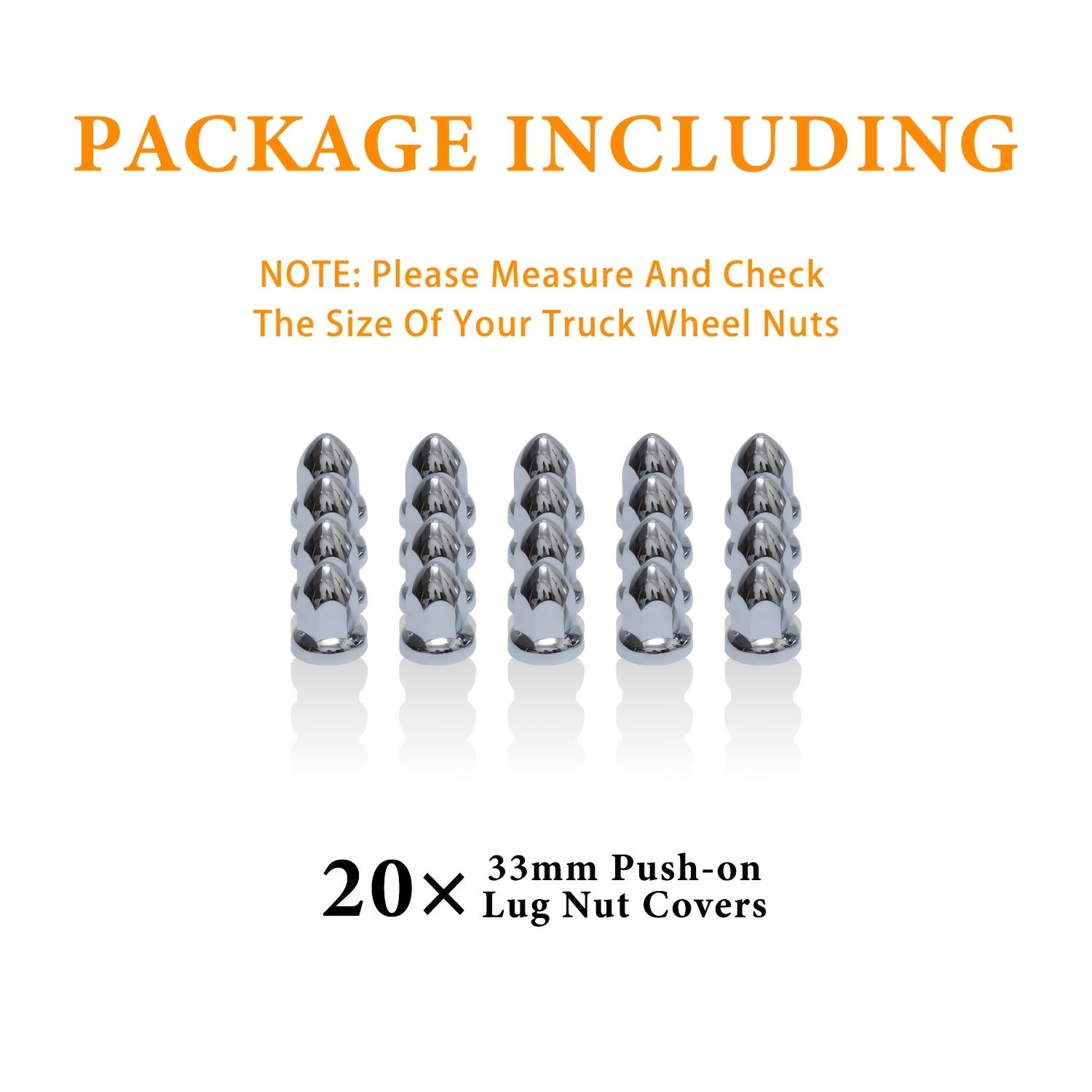 Chrome 33mm Lug Nut Covers Bullet Style Pack of 20 for Semi Trucks
