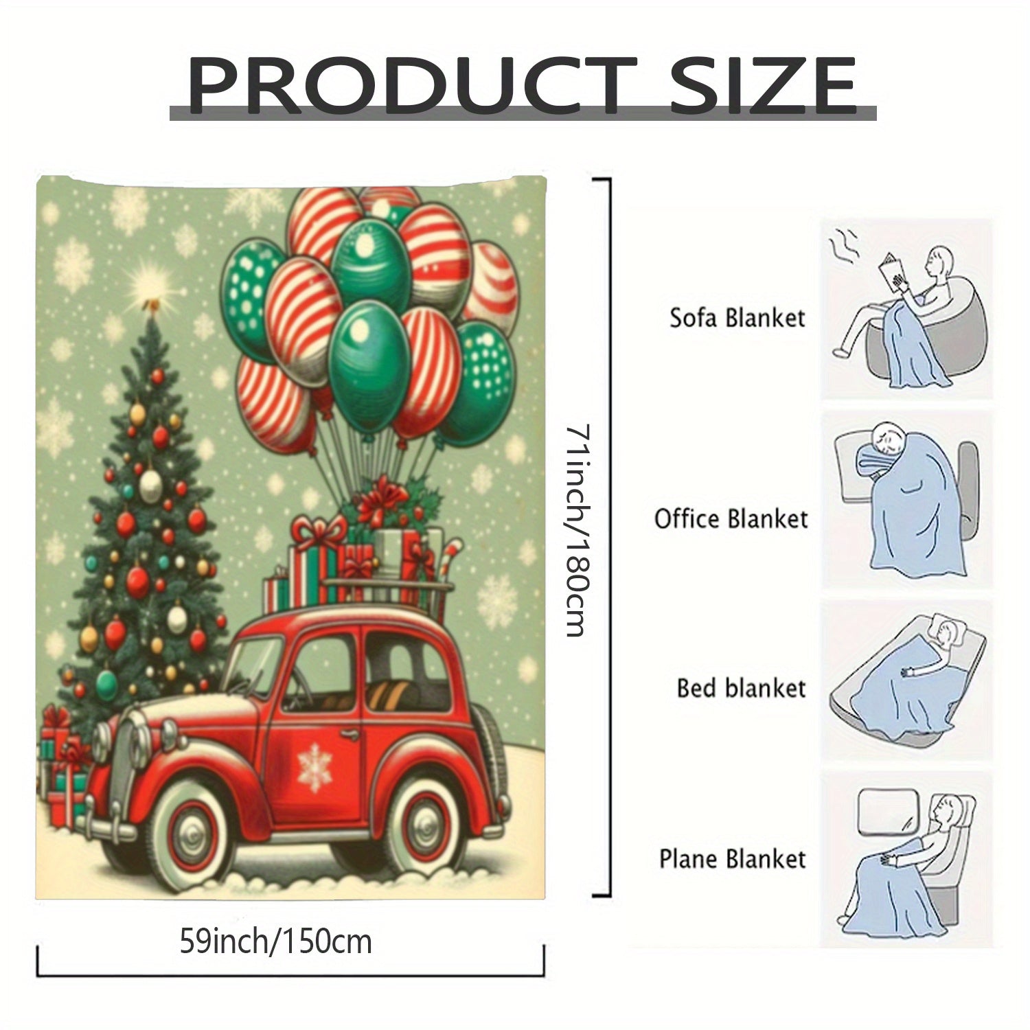 Christmas Flannel Blanket Reversible Plush Thick Soft Rustic Digital Print All Seasons