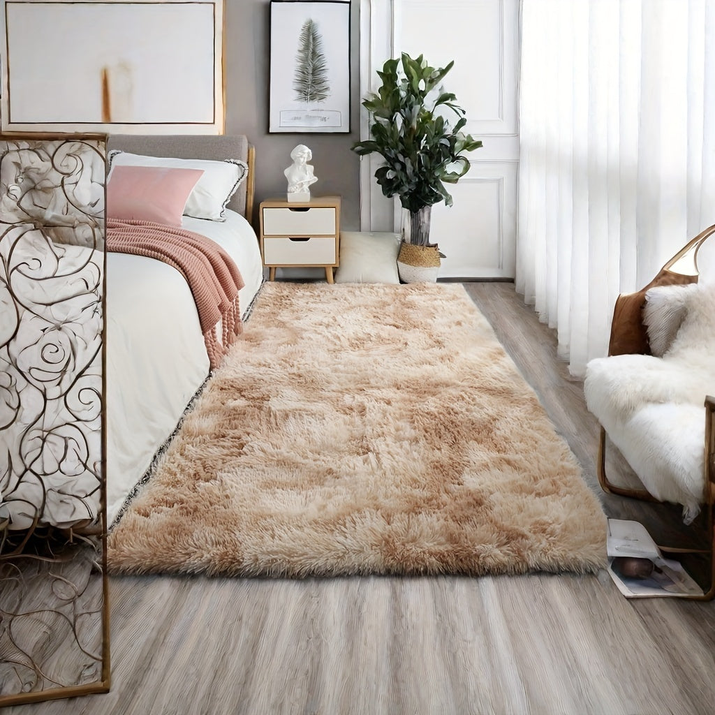 Beige Shaggy Area Rug with Non-Slip Backing for Bedroom Living Room Decor