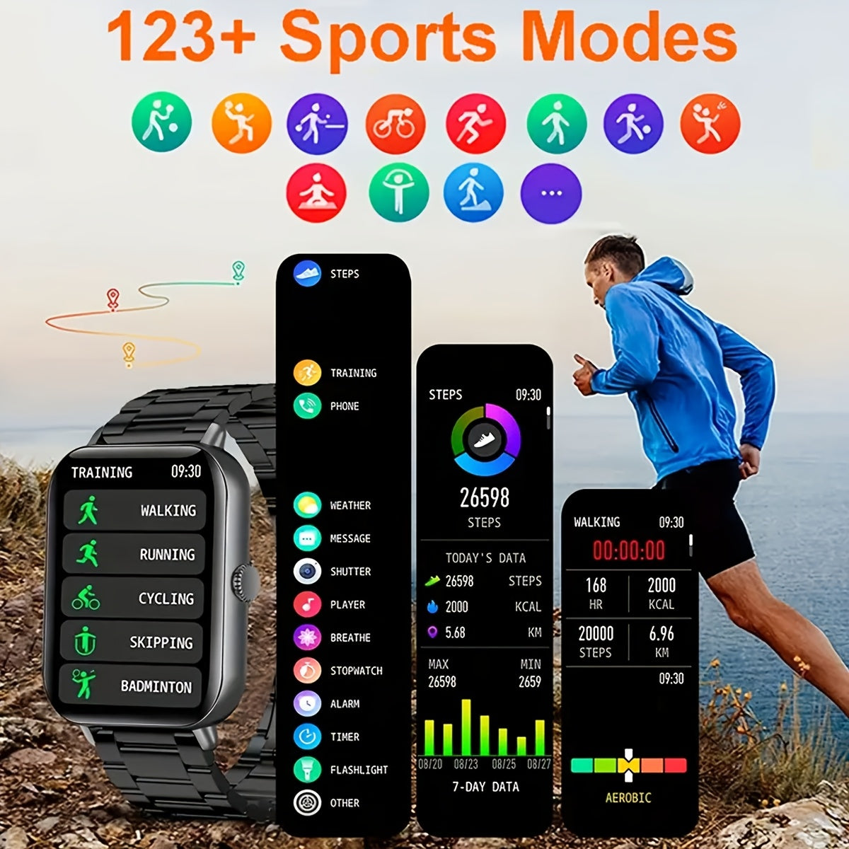 2024 Full Touch Smart Watch Phone 1.81-Inch Display Wireless Sync 100+ Sports Modes