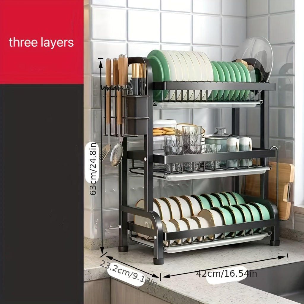 High-Quality Carbon Steel Anti-Rust Three-Layer Utensil Storage Rack for Kitchen