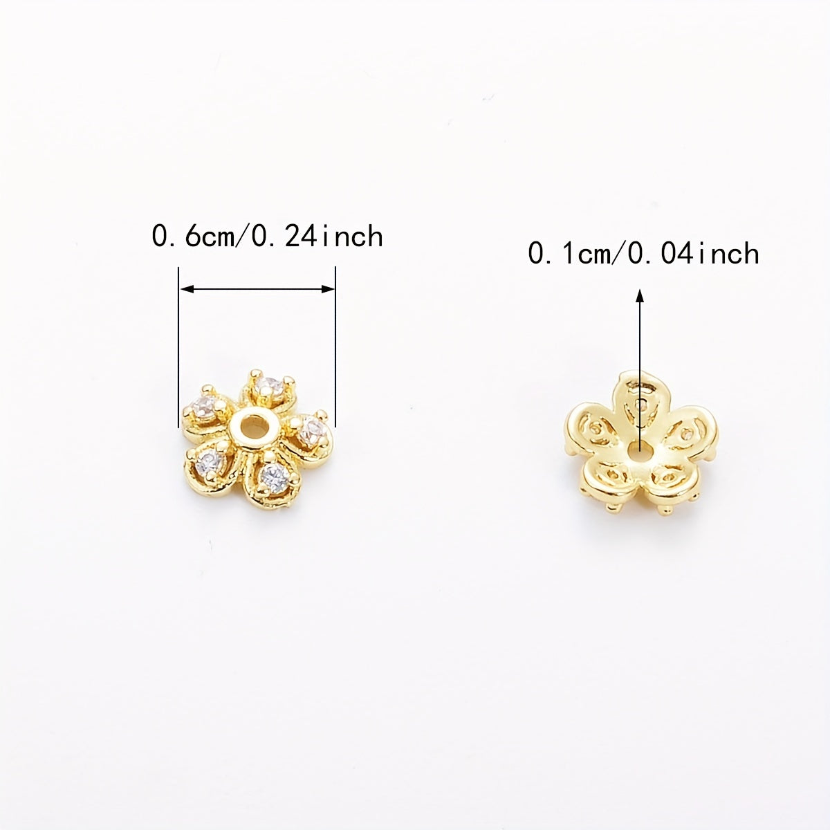 Brass Flower Bead Caps Set of 20 with Synthetic Cubic Zircons 6mm 8mm 10mm