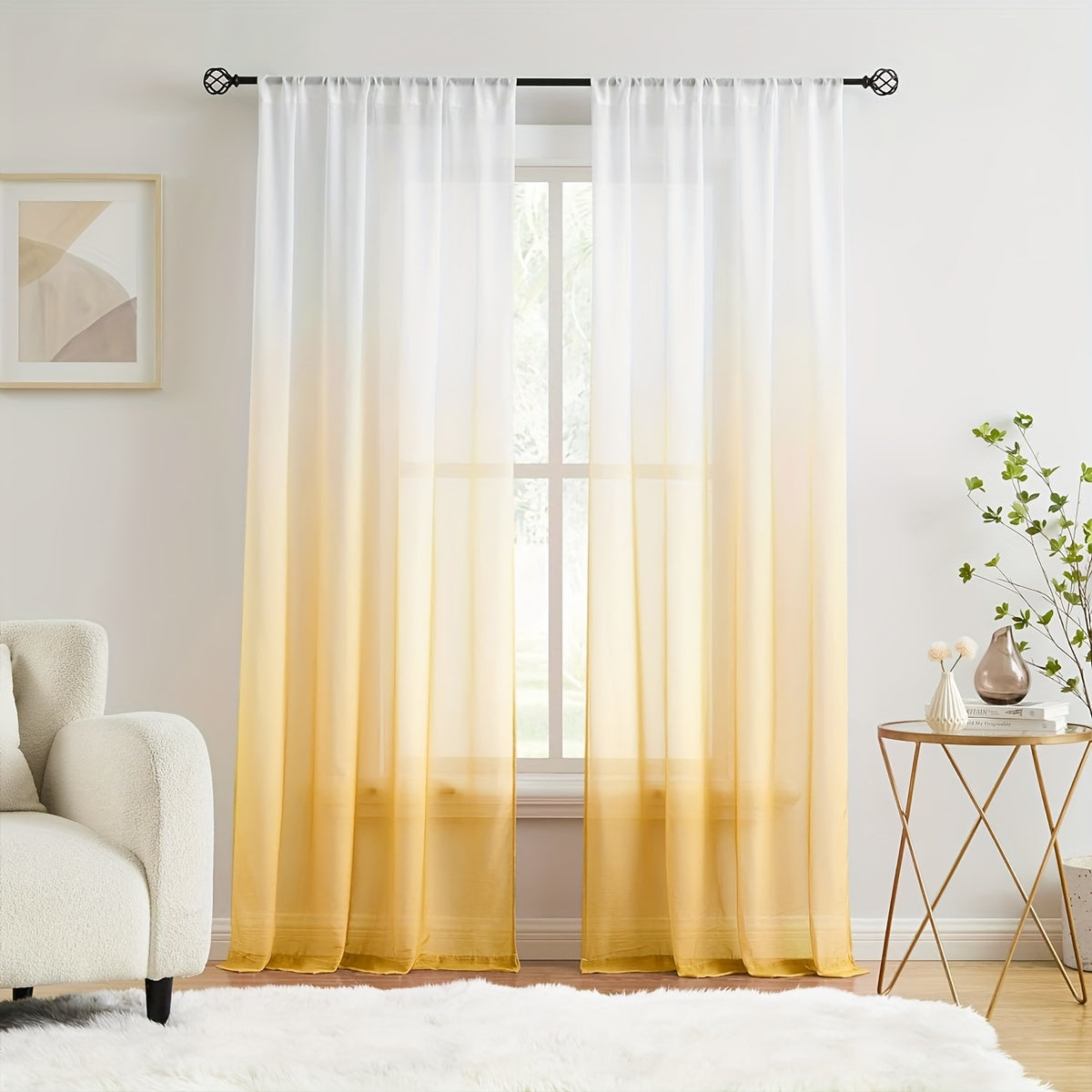 Gradient Color Sheer Curtains with Rod Pockets for Bedroom and Living Room Decor